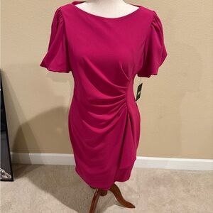 DKNY Fuchsia Midi Dress with Ruched Detail